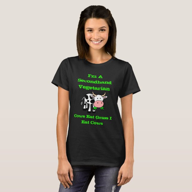 Jag är en andrahandsvegetarian (Cow) Tee Shirt (Hel framsida)