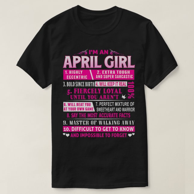 Jag är en April Girl April Birthday T Shirt (Design framsida)