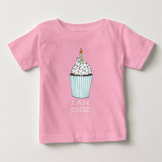 Jag är en Baby första födelsedagen Cake Cuptårta C Tee Shirt (Framsida)