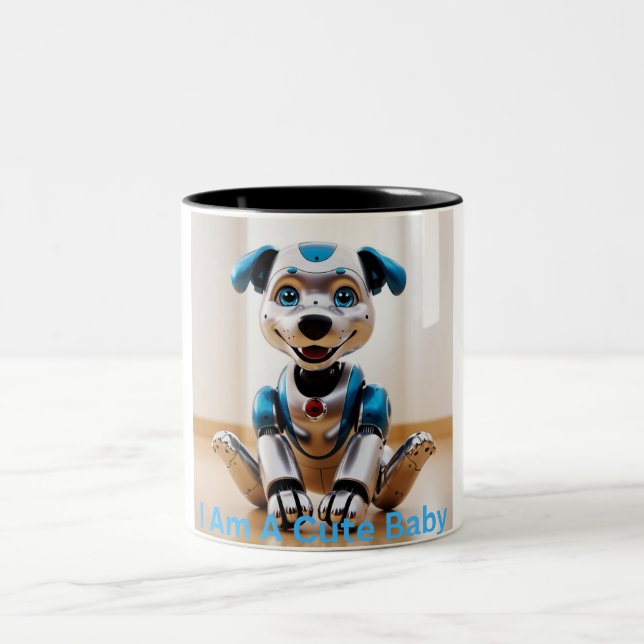 Jag är en Cute Baby Robot Hund Två-Tonad Mugg (Center)