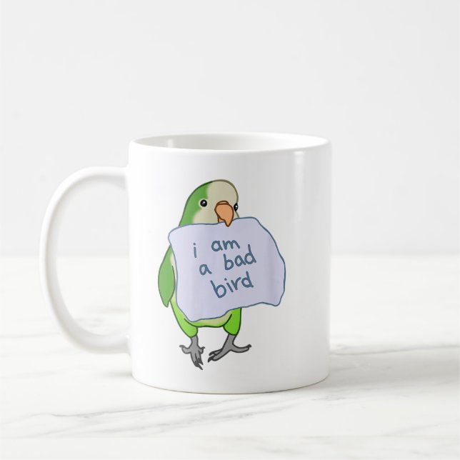 Jag är en dålig Bird Funny Quaker Parrot Grönt Mun Kaffemugg (Vänster)