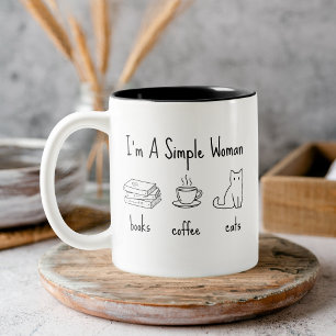 Jag är en enkel kvinna böcker kaffe katter tvåtons Två-Tonad mugg