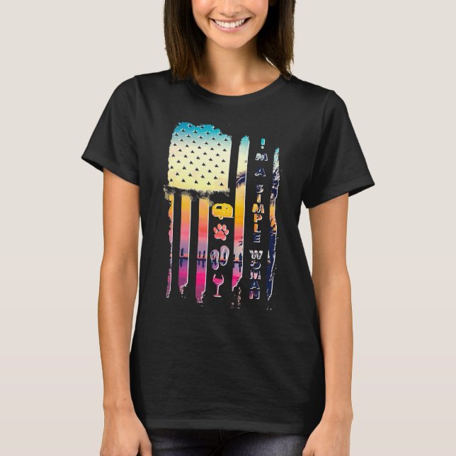 Jag är en enkel kvinnlig Camping Vin Flip T Shirt (Framsida)