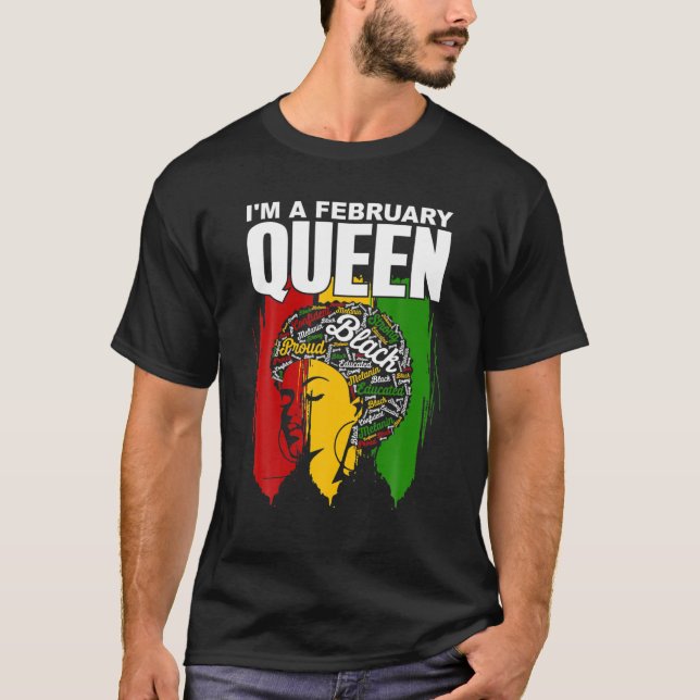 Jag är en februari drottning, Birthday Black Afric T Shirt (Framsida)