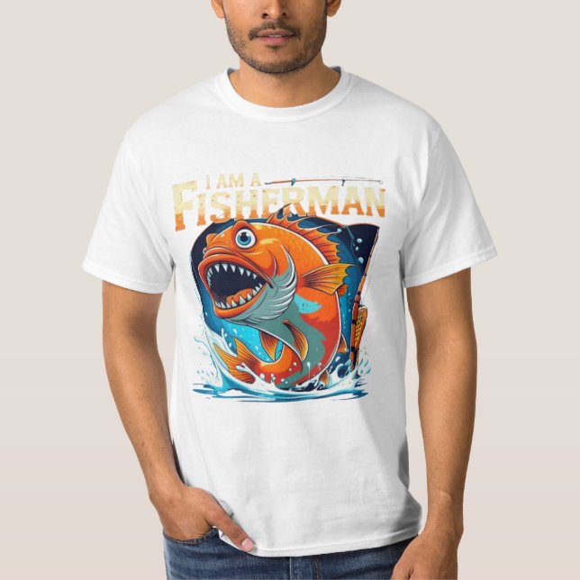 Jag är en fiskare - djärv och fin stor fiskdesign t shirt (Framsida)