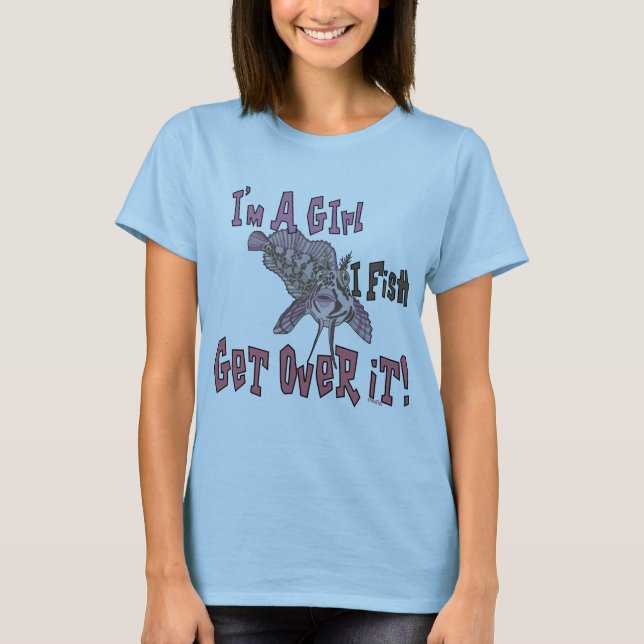 Jag är en flicka jag fiskar över den t-shirt (Framsida)
