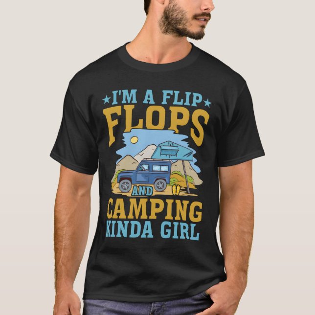 Jag Är En Flip Flops Och Camping Snälla Tjej retro T Shirt (Framsida)
