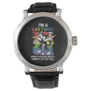Jag är en gay furry räv regnbåge HBTQ stolthet Armbandsur