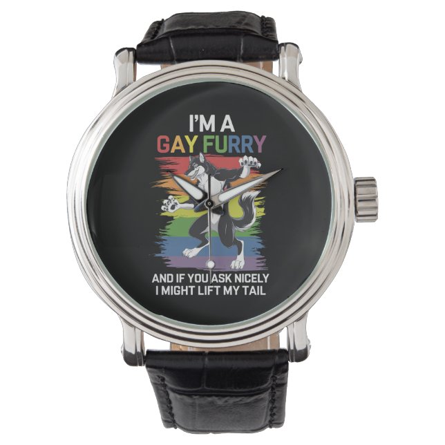 Jag är en gay furry räv regnbåge HBTQ stolthet Armbandsur (Framsida)