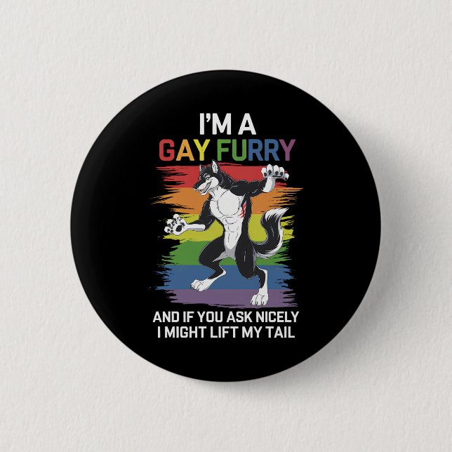 Jag är en gay furry räv regnbåge HBTQ stolthet Knapp (Framsida)