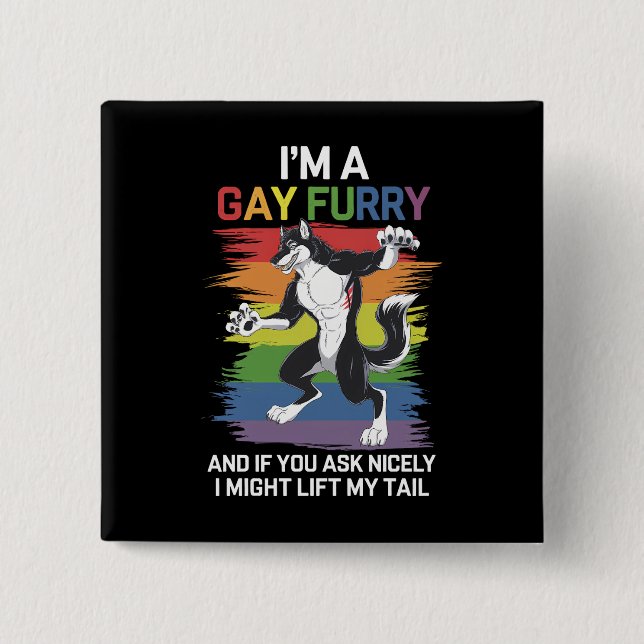 Jag är en gay furry räv regnbåge HBTQ stolthet Knapp (Framsida)