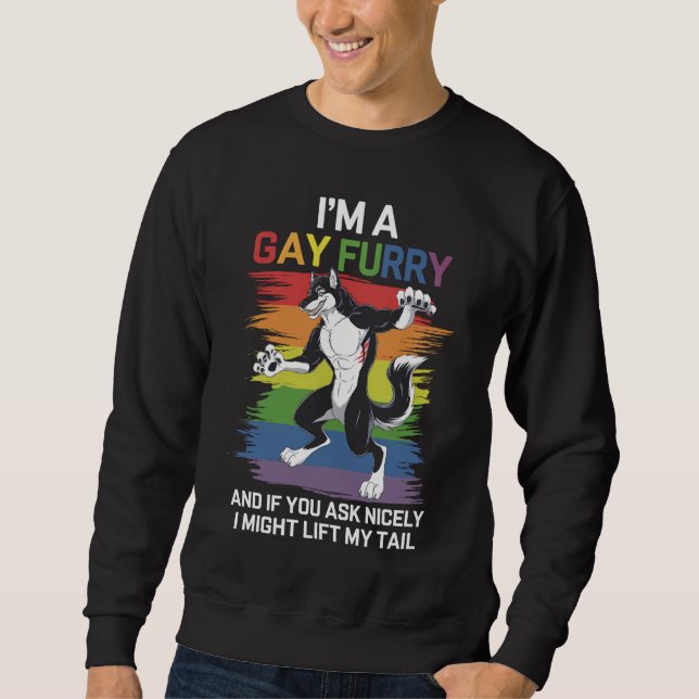Jag är en gay furry räv regnbåge HBTQ stolthet Lång Ärmad Tröja (Framsida)