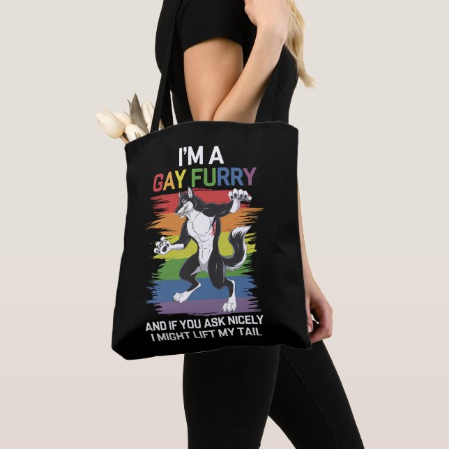 Jag är en gay furry räv regnbåge HBTQ stolthet Tygkasse (Närbild)