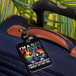 Jag Är En Gay Furry Regnbåge Räv Varg Pride Månad Bagagebricka