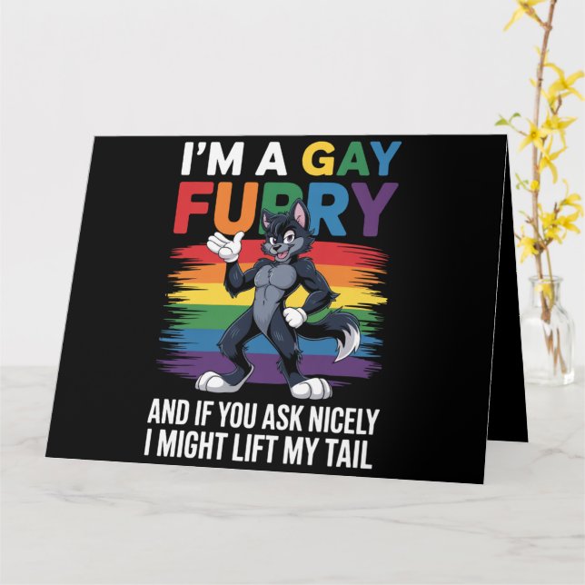 Jag Är En Gay Furry Regnbåge Räv Varg Pride Månad Kort (Gul blomma)