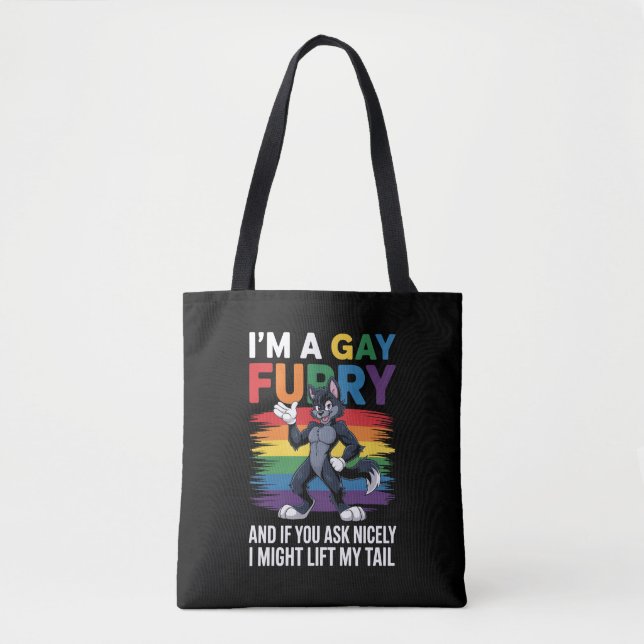 Jag Är En Gay Furry Regnbåge Räv Varg Pride Månad Tygkasse (Framsida)