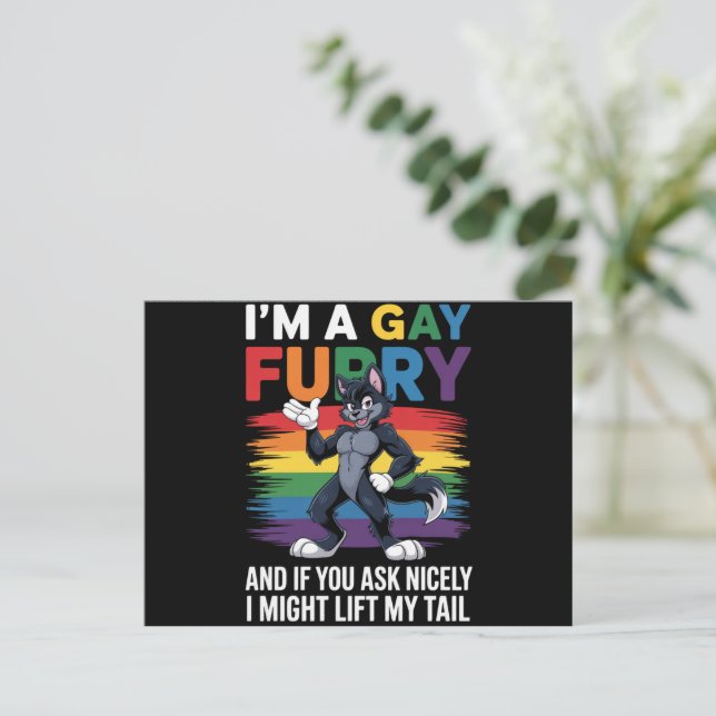 Jag Är En Gay Furry Regnbåge Räv Varg Pride Månad Vykort (Stående Fram)