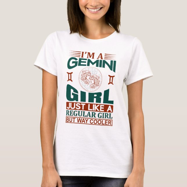Jag är en gemini Girl Coola Zodiac-signatur T Shirt (Framsida)