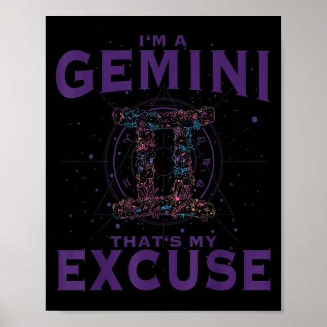 Jag är en gemini Zodiac Sign Graphic Art Twillinga Poster (Framsidan)