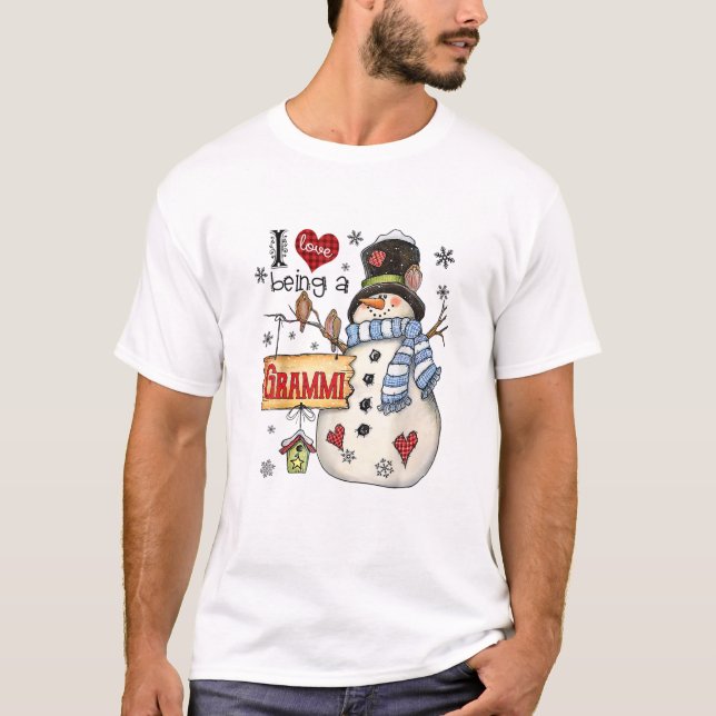 Jag är en Grammi Snögubbe Funny-familjens Christm  T Shirt (Framsida)