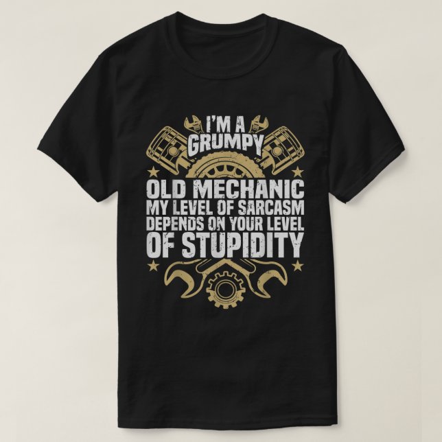 Jag är en grinig gammal mekaniker, motor offert, m t shirt (Design framsida)