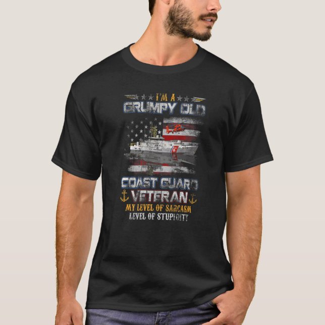 Jag är en grumpy Old Kusten Guard Veteran Flagga V T Shirt (Framsida)