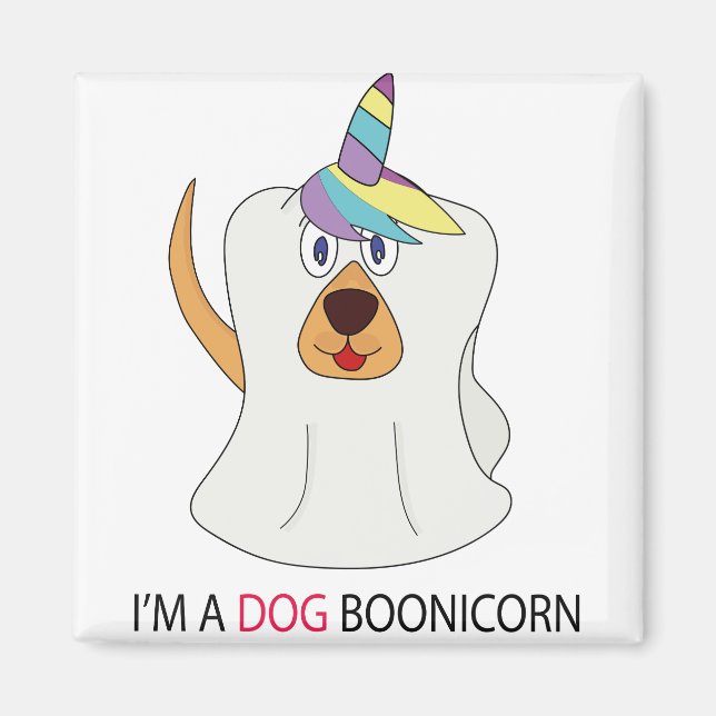 Jag är en Hund Boonicorn Cute Ghost Unicorn Magnet (Framsidan)