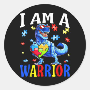 Jag är en krigare Autism-familj Dinosaur Autism Runt Klistermärke