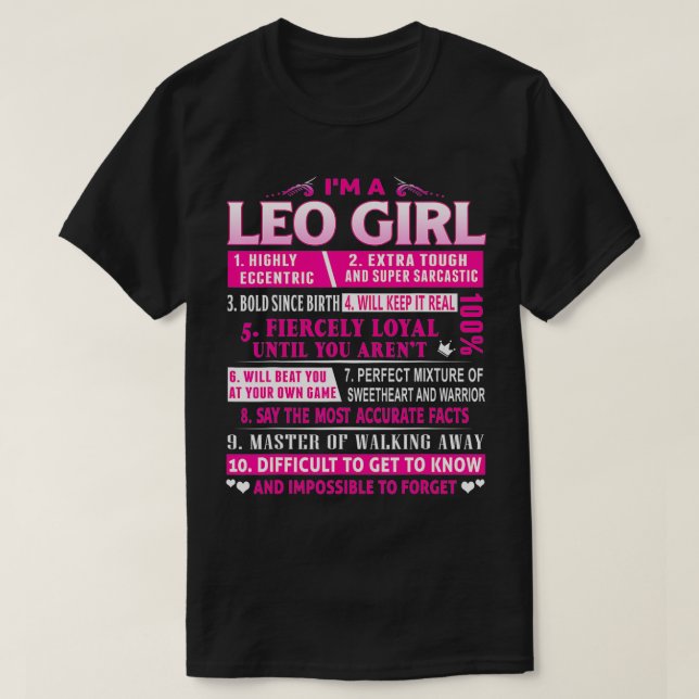 Jag är en Leo Girl Leo Birthday T Shirt (Design framsida)