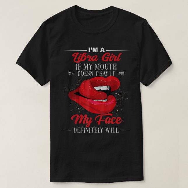 Jag är en Libra Girl Red Lip Lip-födelsedagsljud Z T Shirt (Design framsida)
