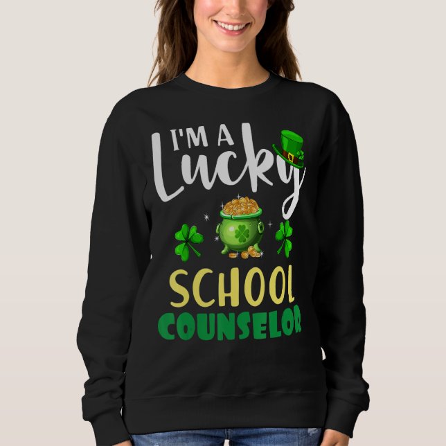 Jag är en Lucky School Counselor Irish Shamrock St T Shirt (Framsida)