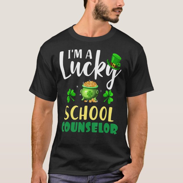Jag är en Lucky School Counselor Irish Shamrock St T Shirt (Framsida)
