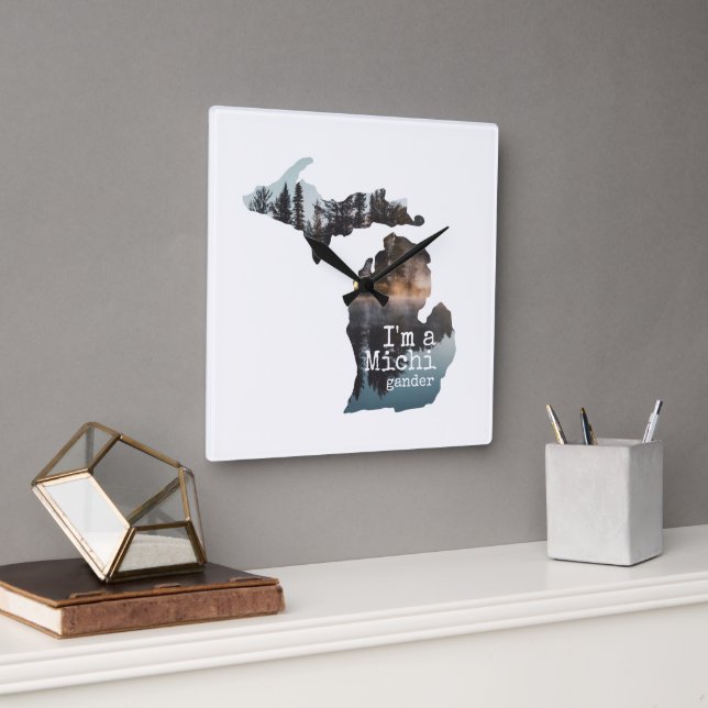 Jag är en Michigander Sjö-fotofylld Silhouette Fyrkantig Klocka (Kontor)