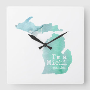 Jag är en Michigander Watercolor Filled Silhouette Fyrkantig Klocka