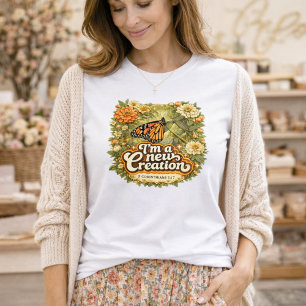 Jag är en ny skapelse Vintage Fjäril Blommig Bibel T Shirt