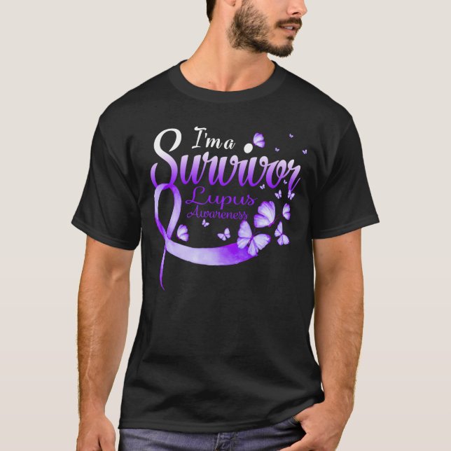 Jag är en överlevande Lupus Awareness Butterfly Ri T Shirt (Framsida)