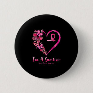 Jag är en överlevare Rosa Heart Butterflies Breast Knapp
