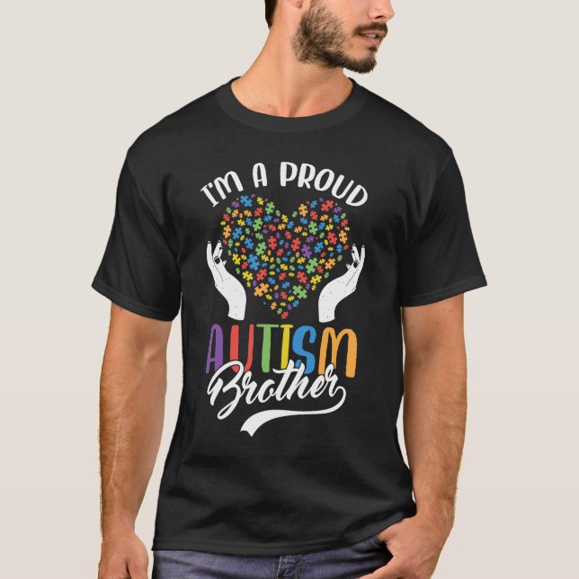 Jag är en proud Autism Brother Autism Puzzle Heart T Shirt (Framsida)