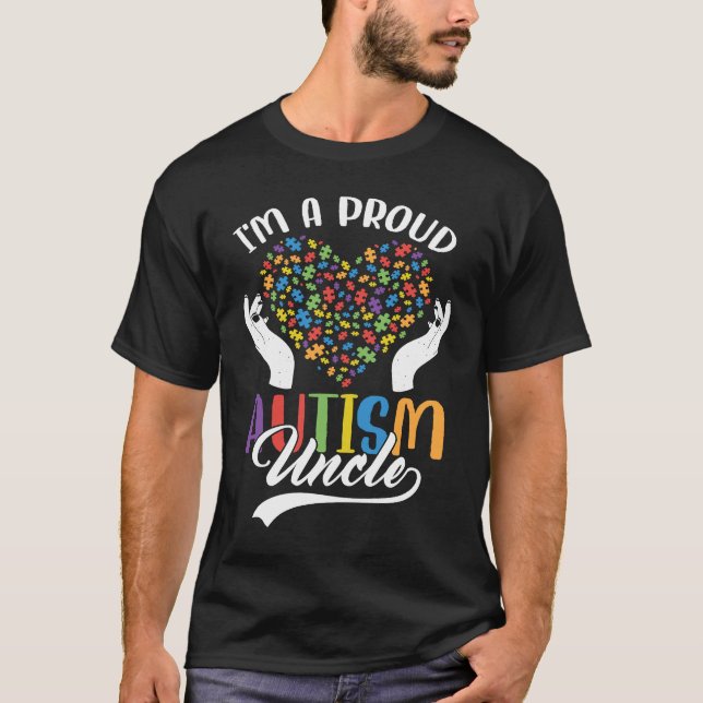 Jag är en proud Autism farbror Autism Puzzle Heart T Shirt (Framsida)