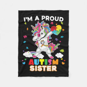 Jag är en proud syster Dabbing Unicorn Autism Awar Fleecefilt