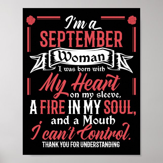 Jag är en September Woman Libra Våg Birthday Poster (Framsidan)