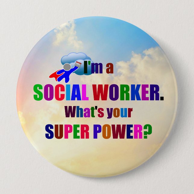 "Jag är en Social-arbetare" superhjälte Knapp (Framsida)