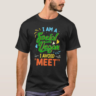 Jag Är En Social Vegan Jag Undviker Kött Retro Vi T Shirt