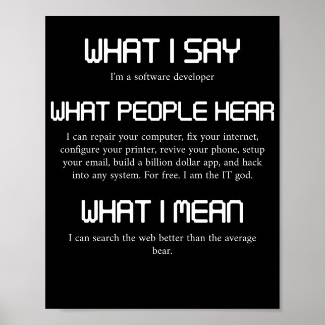 Jag är en Software Developer Funny Programming Poster (Framsidan)