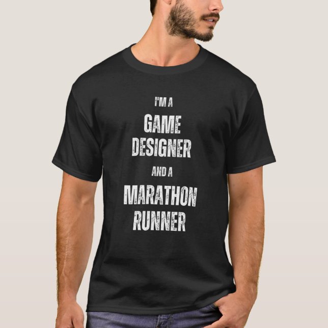 Jag är en speldesigner och en Marathon-Springer T Shirt (Framsida)