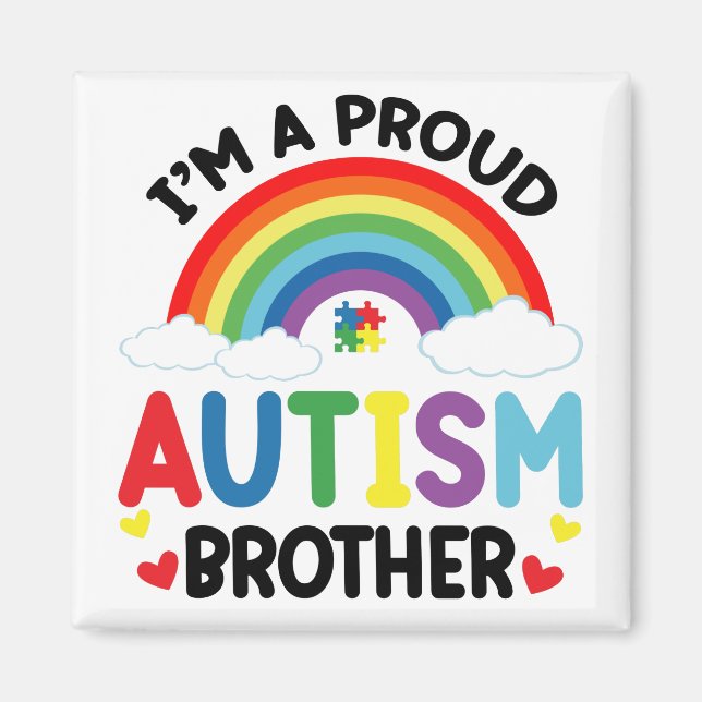 Jag är en stolt autism-bror Autism Awareness Month Magnet (Framsidan)