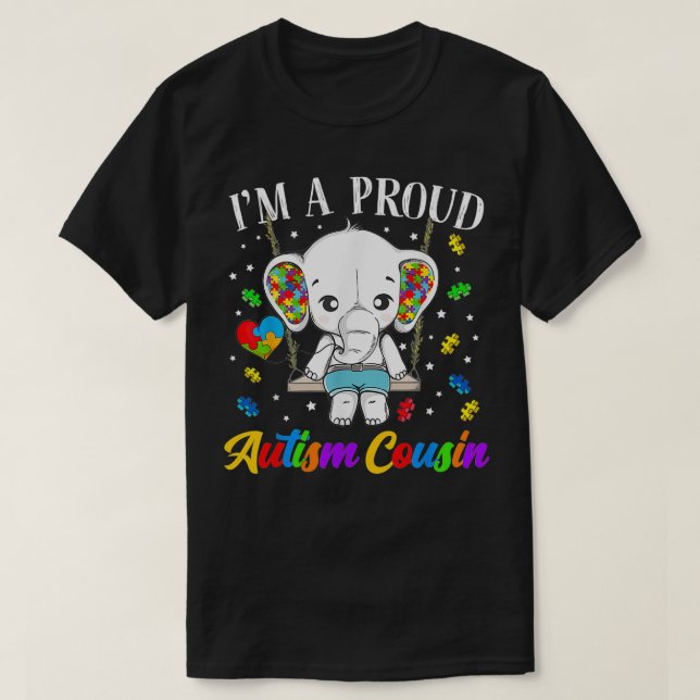 Jag är en stolt Autism Cousin Cute Elephant Puzzle T Shirt (Design framsida)