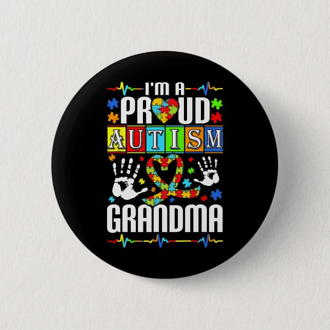 Jag är en stolt Autism Grandma Support Autist Knapp (Framsida)