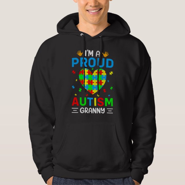 Jag är en stolt Autism Granny Autism Awareness Aut Hoodie (Framsida)