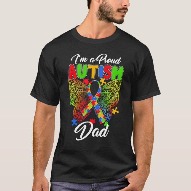 Jag är en stolt Autism Pappa Autism Awareness Butt T Shirt (Framsida)